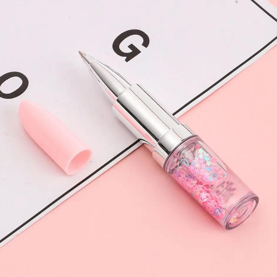 Pink Gel Pen in Shiny Lipstick Shape